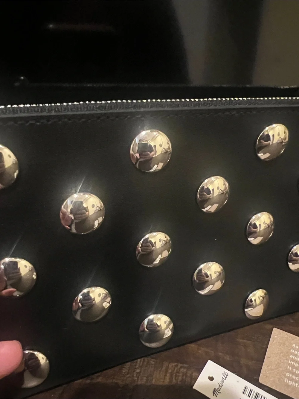 Madewell NWT Studded Black Leather Clutch with Silver Accents